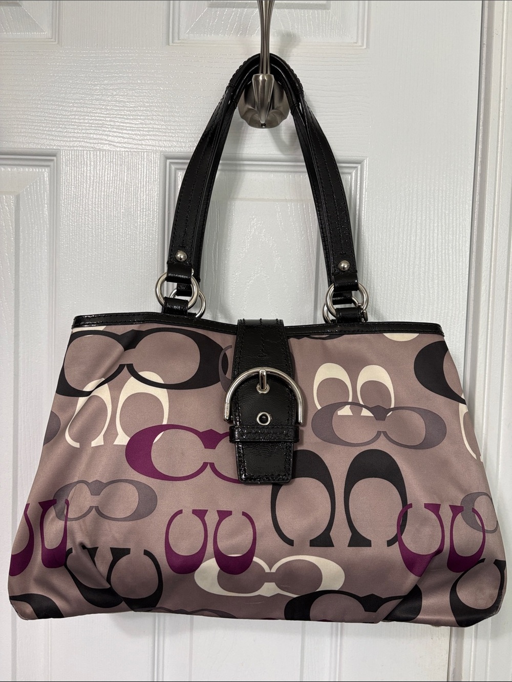 Coach Daisy Optic Shoulder Bag in Purple, Black & Cream Signature Print
